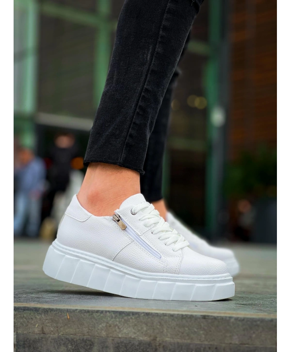 KB-X155 Kuback Beyaz Cilt Detaylı Beyaz Yüksek Taban Günlük Spor Ayakkabı