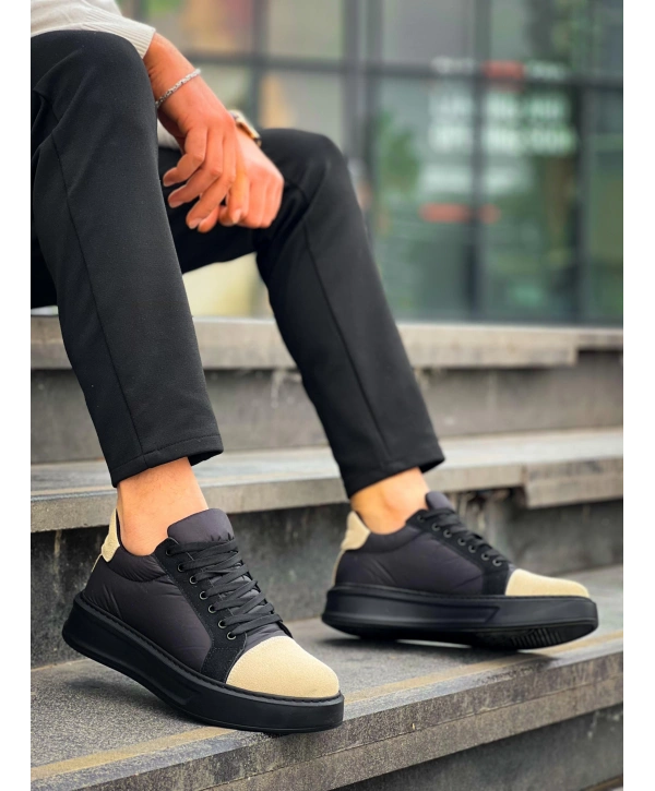 KB-X46 Kuback Siyah Bej Yüksek Siyah Taban Günlük Spor Ayakkabı