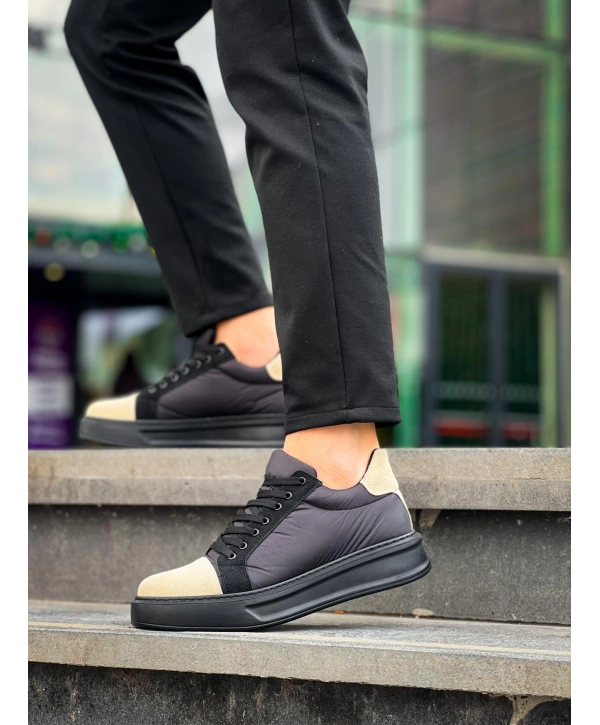 KB-X46 Kuback Siyah Bej Yüksek Siyah Taban Günlük Spor Ayakkabı