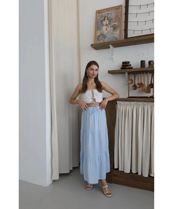 Müslin kumaş keten uzun etek mvi pt