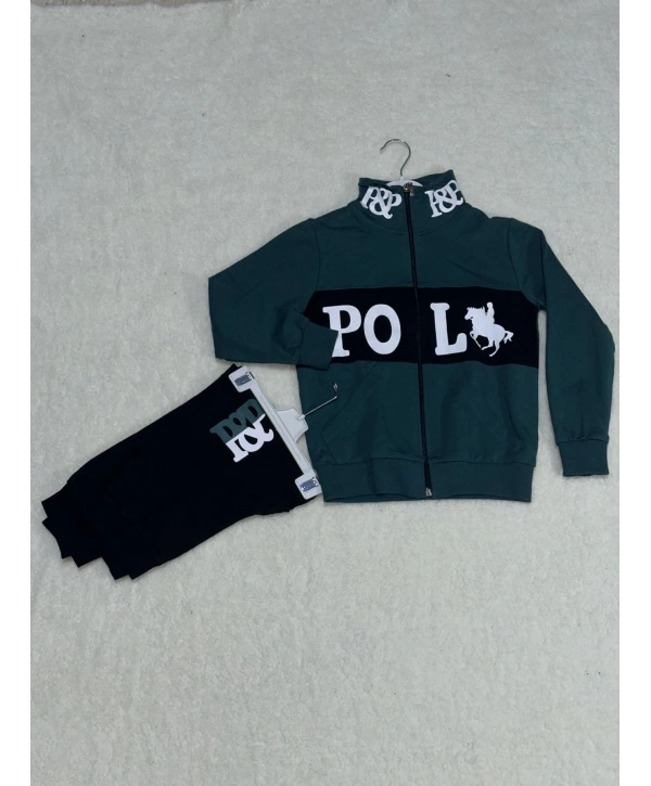 Siyah petrol yeşili baskılı kanguru cep alt üst eşofman takımı yeşil