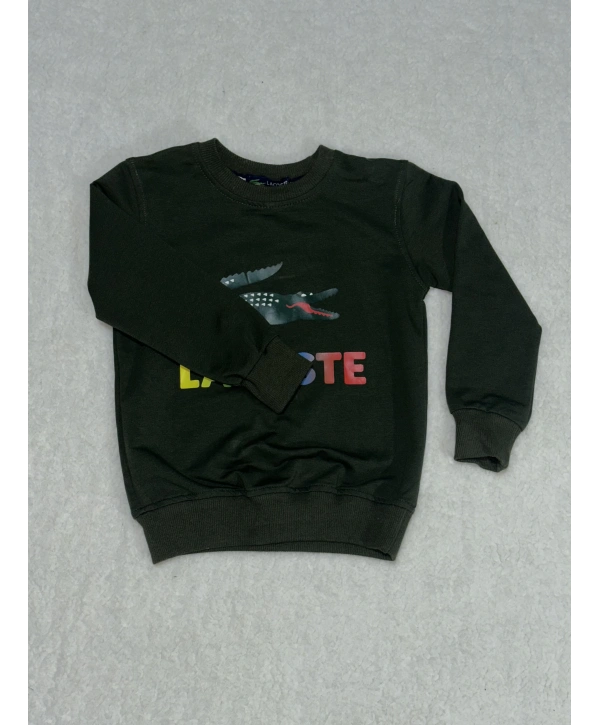 Timsah baskılı bisiklet yaka sweatshirt erkek çocuk haki