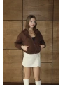 3 iplik şardonlu Kapşonlu fermuarlı kısa üst kahve pat8590