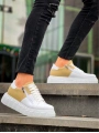 KB-X155 Kuback Beyaz Cilt Bej Süet Detaylı Beyaz Yüksek Taban Günlük Spor Ayakkabı