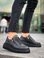 KB-X155 Kuback Siyah Cilt Detaylı Siyah Yüksek Taban Günlük Spor Ayakkabı