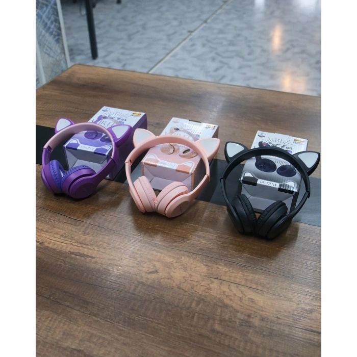 Kedi Kulaklı Kablosuz Pembe Kulaklık