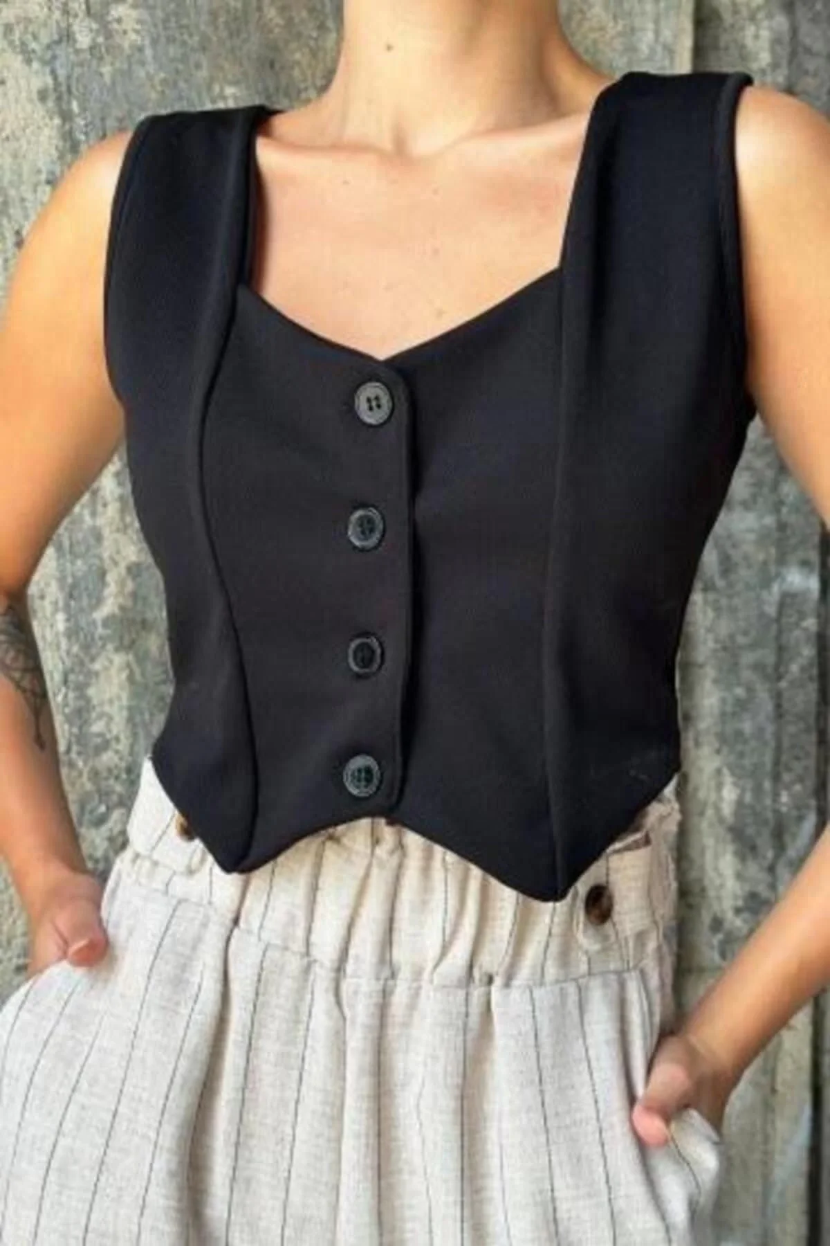 Kadın Siyah Likralı Yelek