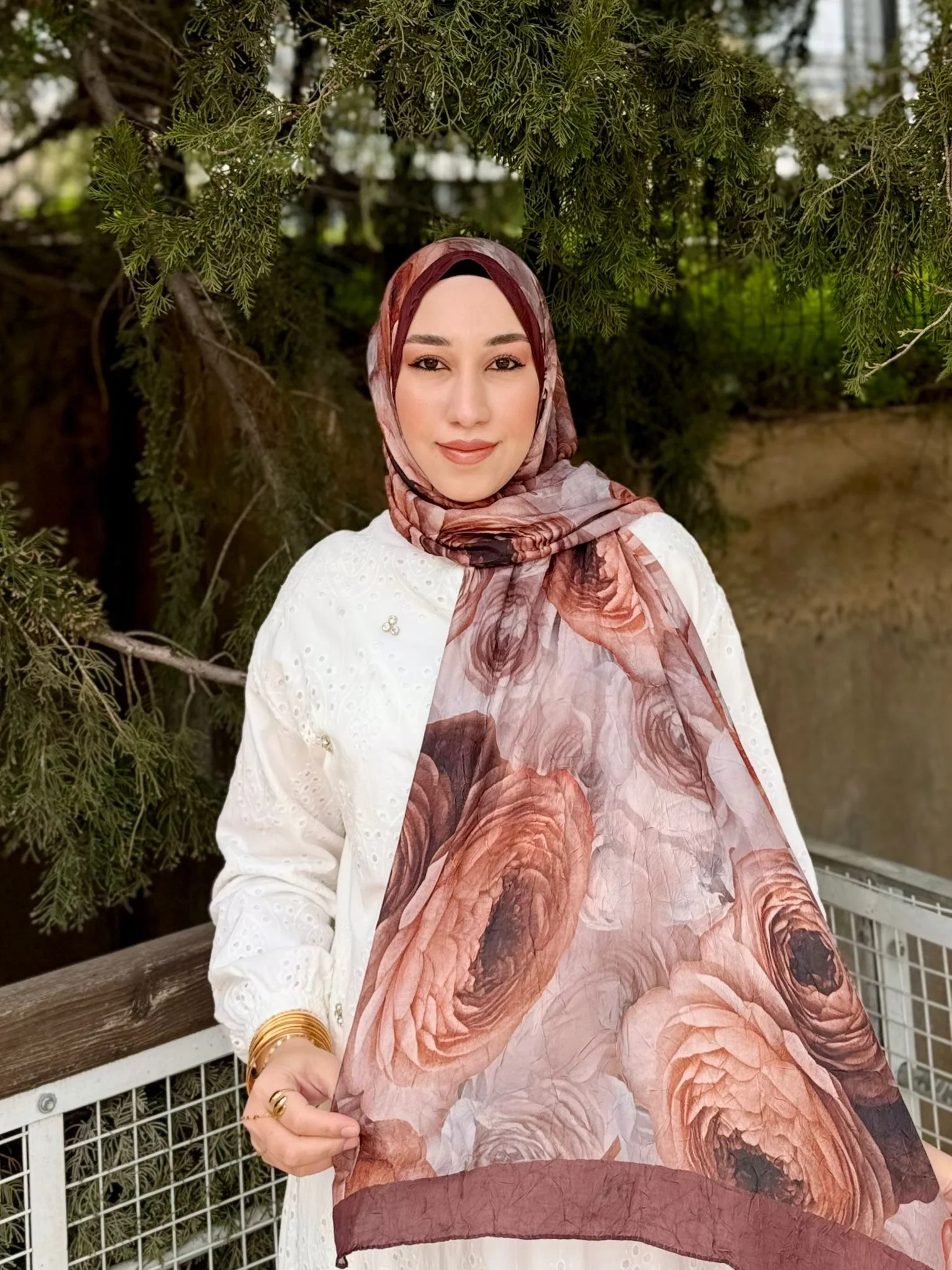 Kadın Acı Kahve Çiçek Desenli Terletmeyen Yumuşak Doğal Bambu Şal