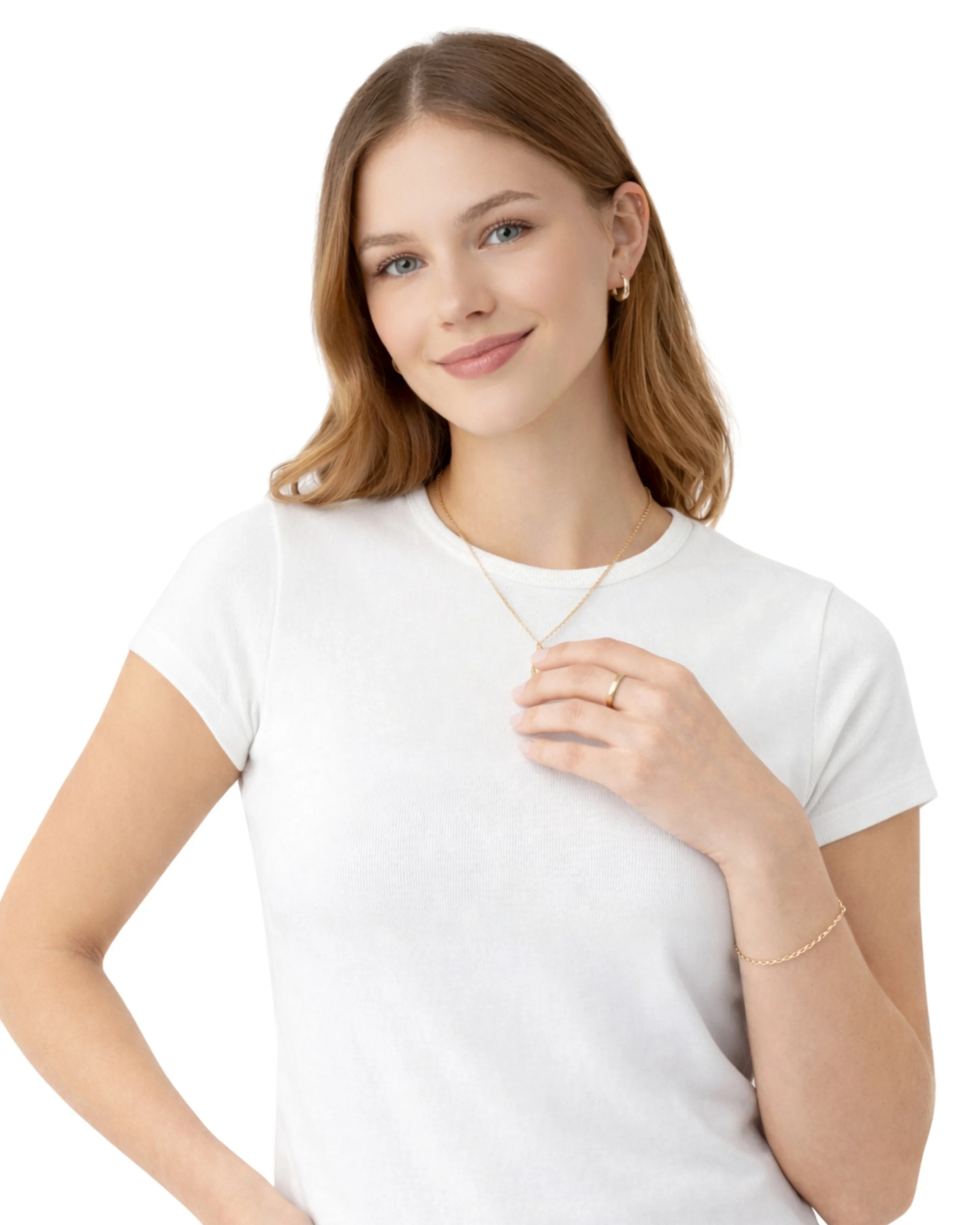 Kadın Beyaz Pamuklu Ribana Kumaş Kısa Kollu Bisiklet Yaka Basic Body Tişört