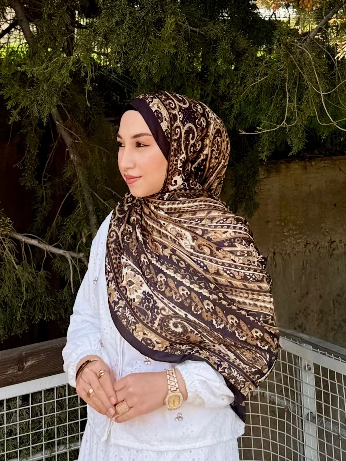 Kadın Koyu Kahve Etnik Desenli Yumuşak Dokulu Pamuklu Soft Şal