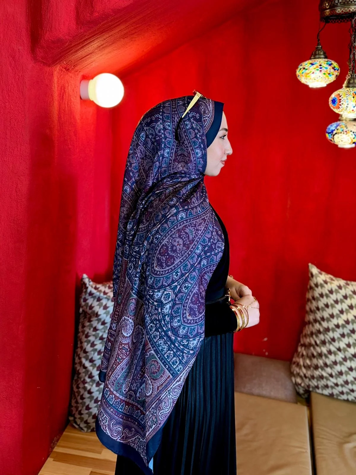 Kadın Mor Mürdüm Etnik Paisley Desenli Yumuşak Dokulu Pamuklu Soft Şal