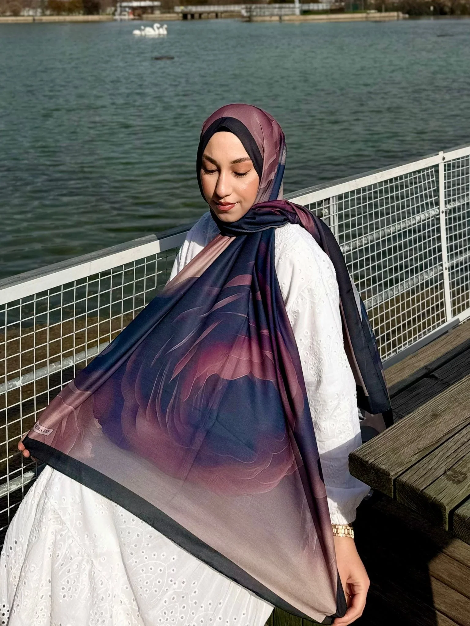 Kadın Antrasit Mürdüm Gül Desenli Yumuşak Dokulu Pamuklu Soft Şal