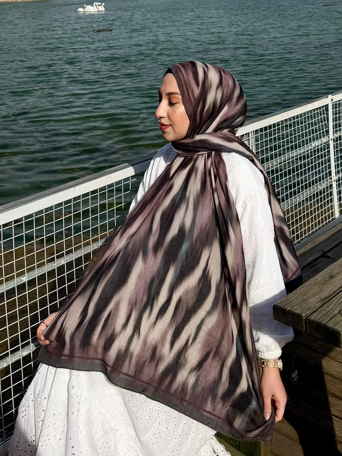 Kadın Kahverengi Vizon Fırça Darbesi Desenli Yumuşak Dokulu Pamuklu Bambu Şal