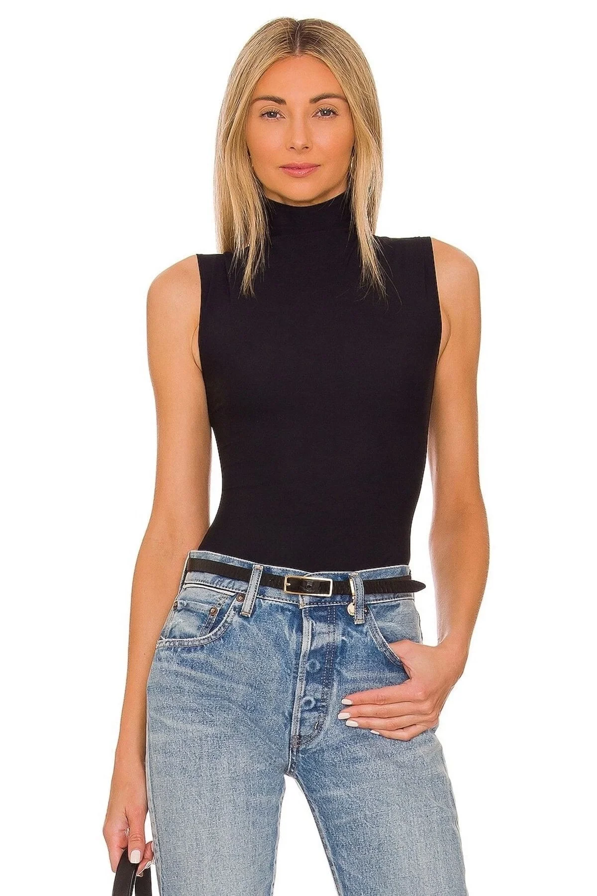 Kadın Siyah Çift Katlı Sandy Yarım Balıkçı Yaka Kolsuz Çıtçıtlı Tanga Bodysuit