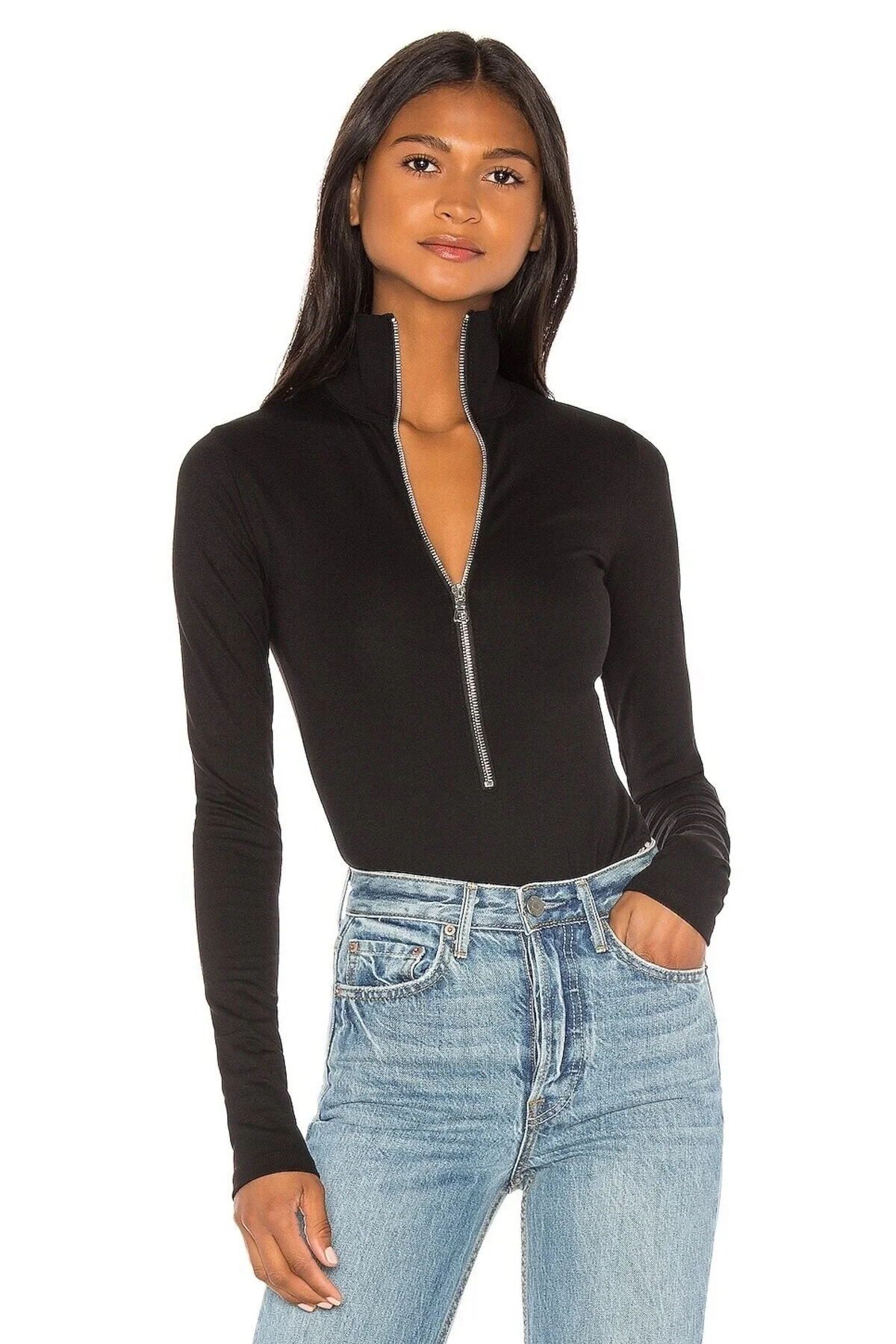 Fermuarlı Uzun Kollu Bodysuit