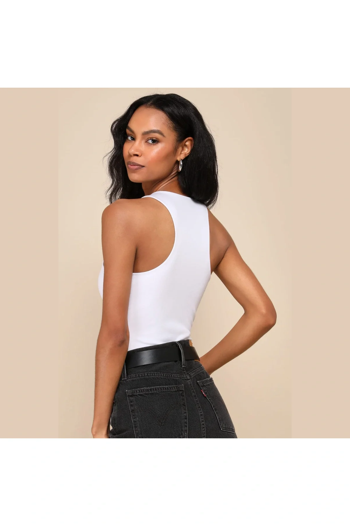 Kadın Beyaz Çift Katlı Sandy Kumaş Halter Yaka Çıtçıtlı Tanga Kesim Bodysuit