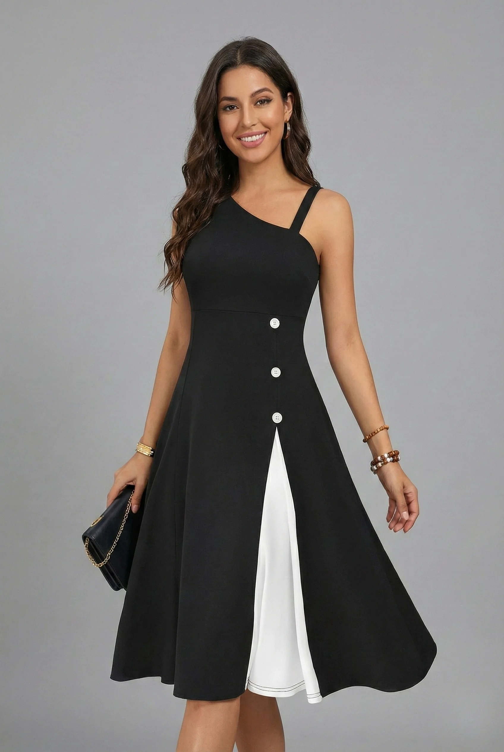 Kadın Mavi Desenli Janjan Krep Kumaş Güpür Bel Detaylı Yırtmaçlı Maxi Elbise