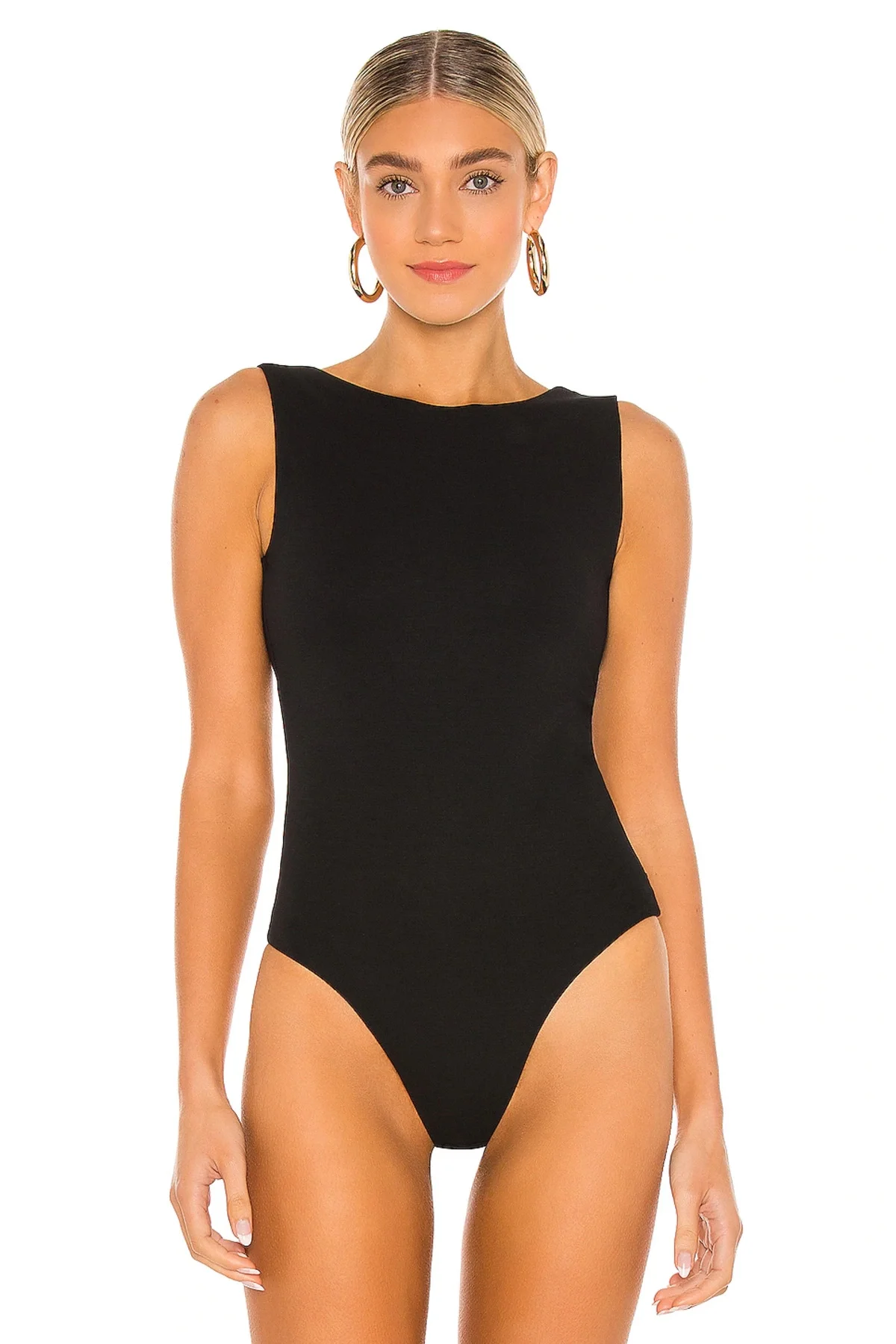 Kadın Siyah Sırt Dekolteli Kayık Yaka Sıfır Kol Jarse Kumaş Basic Bodysuit Zıbın