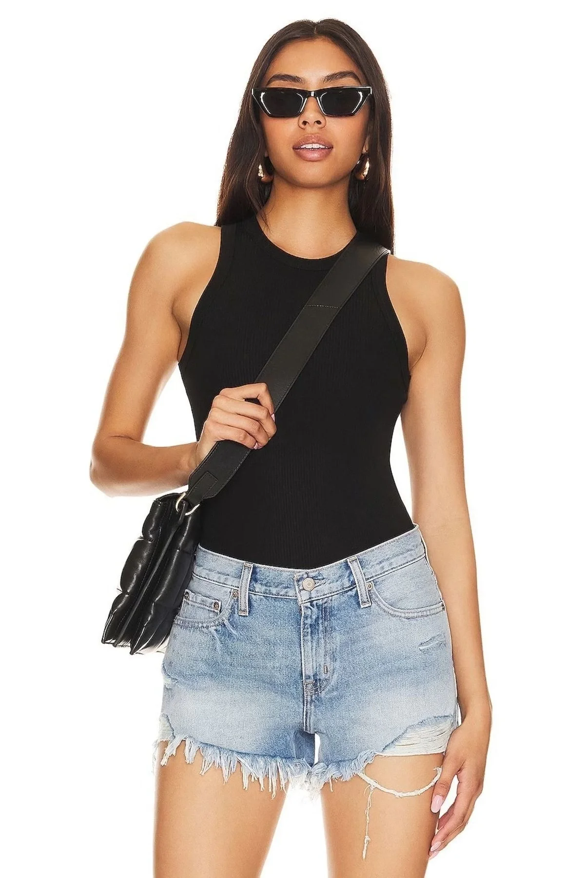 Kadın Siyah Bisiklet Yaka Sıfır Kol Çift Katlı Sandy Kumaş Tanga Bodysuit