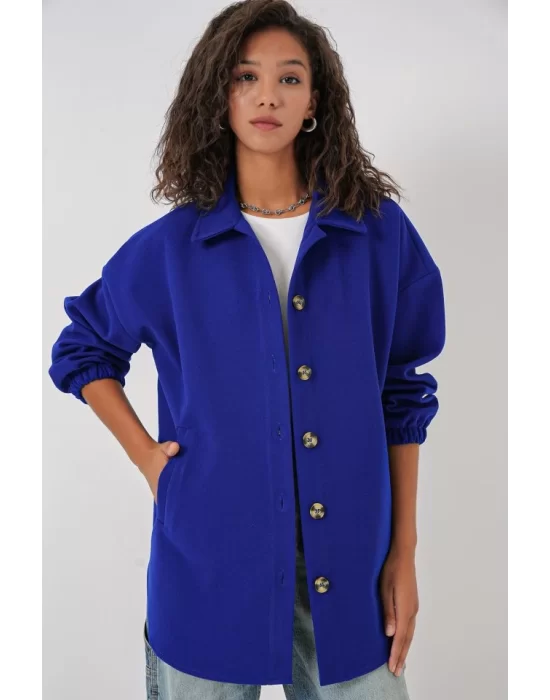 0674 Cepli Oversize Gömlek - Saks