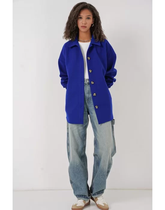 0674 Cepli Oversize Gömlek - Saks