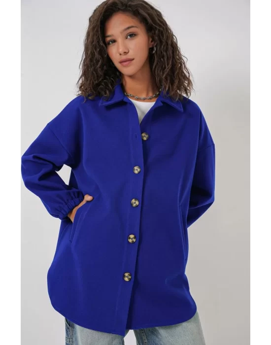 0674 Cepli Oversize Gömlek - Saks