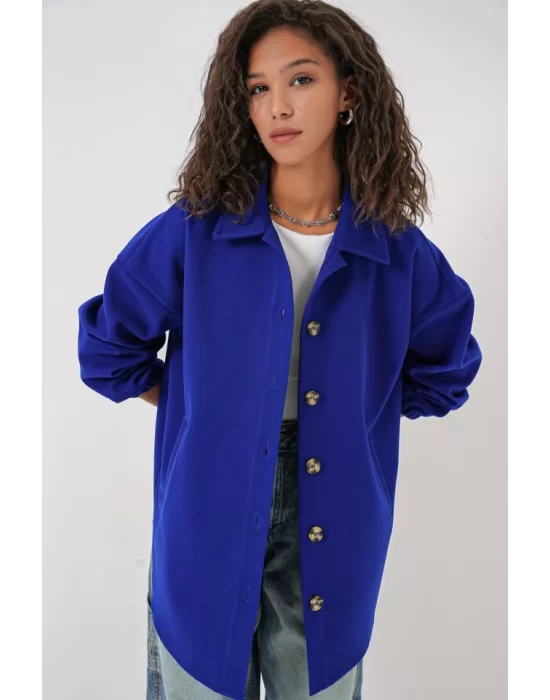0674 Cepli Oversize Gömlek - Saks