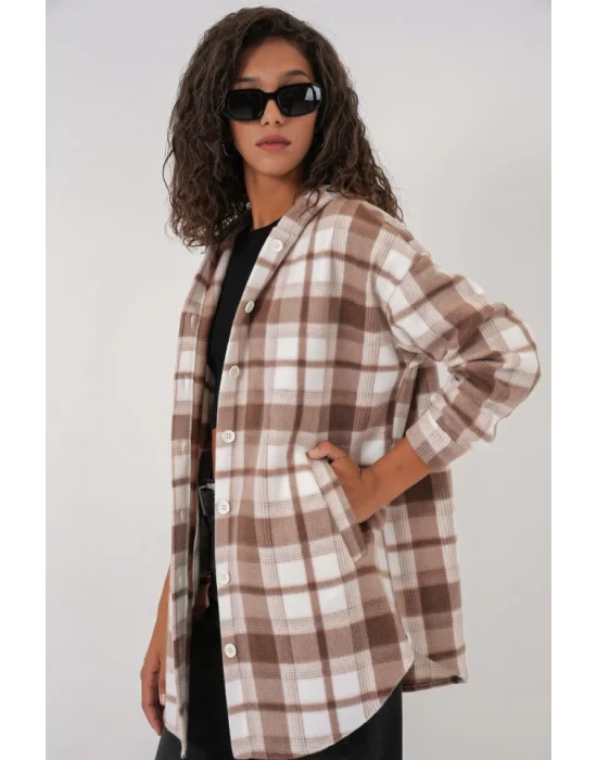 0710 Kapüşonlu Oversize Gömlek - Kahverengi