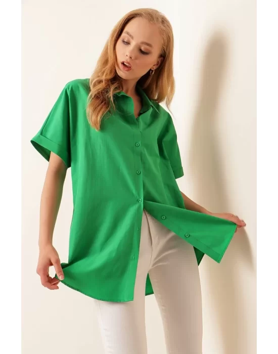 20120 Oversize Kısa Kollu Gömlek - Yeşil