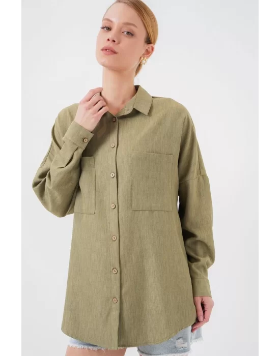 20126 Oversize Keten Gömlek - Çağla
