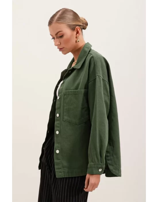 20192 Oversize Gabardin Gömlek Ceket - Haki