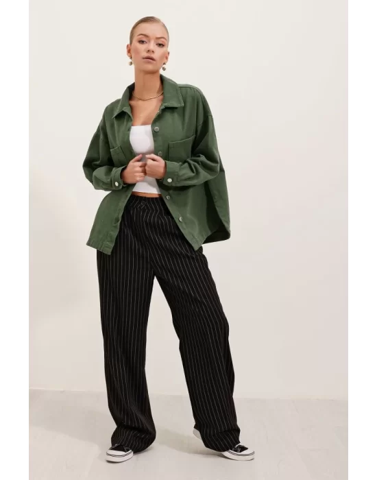20192 Oversize Gabardin Gömlek Ceket - Haki