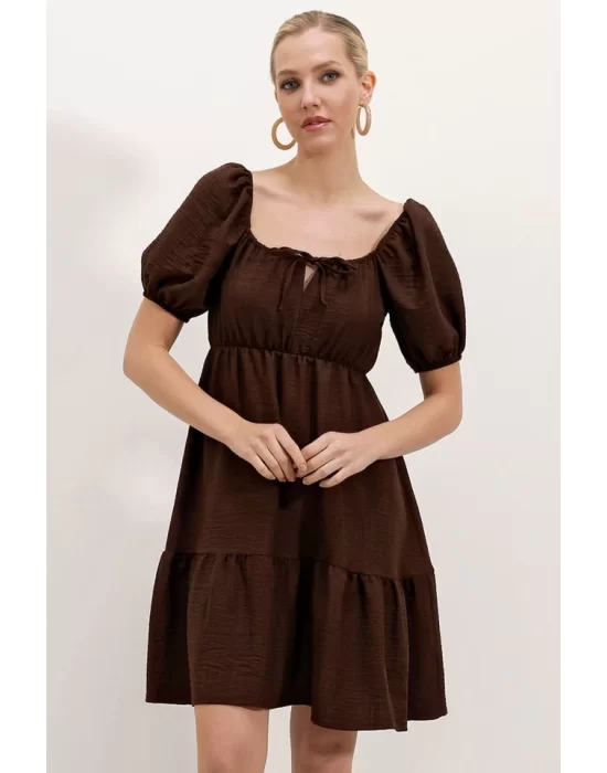 2351 Kloş Poplin Elbise - A.Kahve