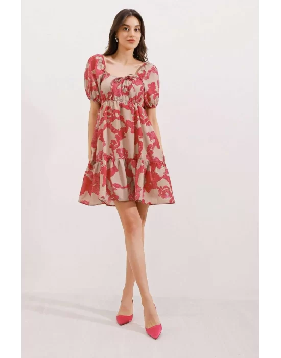 2351 Kloş Poplin Elbise - D. Fuşya