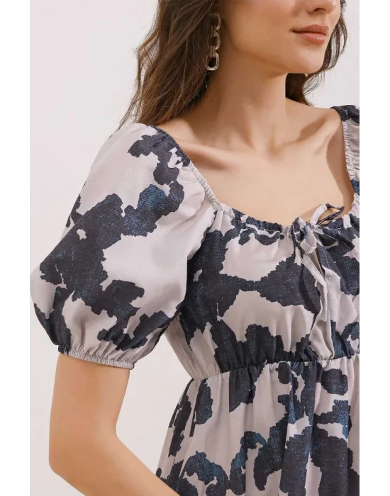 2351 Kloş Poplin Elbise - D. Siyah