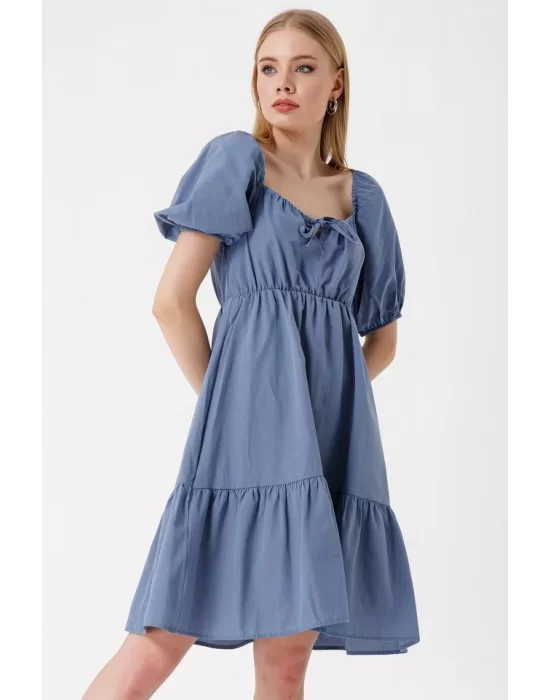 2351 Kloş Poplin Elbise - İndigo