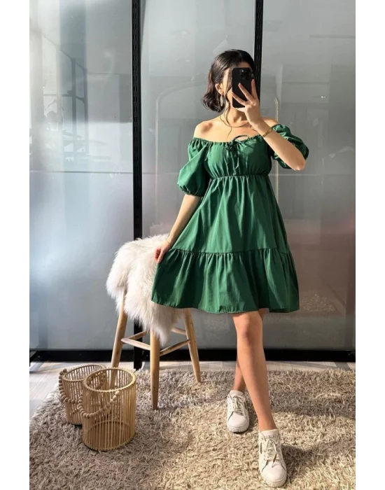 2351 Kloş Poplin Elbise - Y.Zümrüt