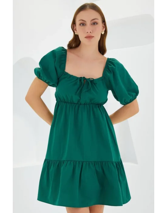 2351 Kloş Poplin Elbise - Y.Zümrüt