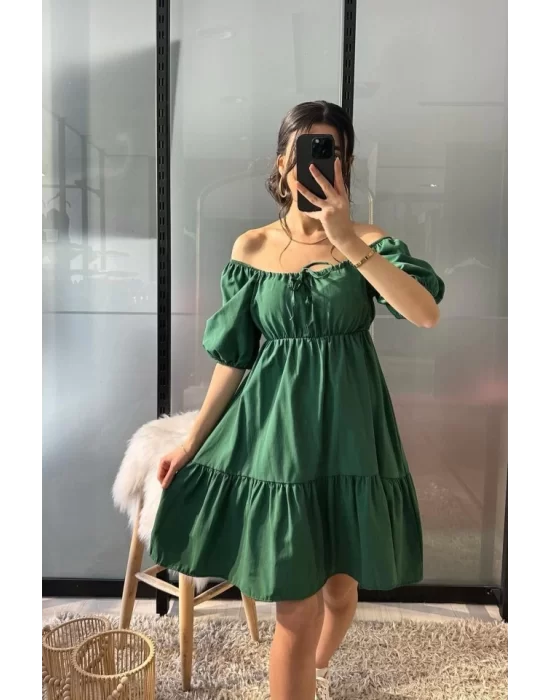 2351 Kloş Poplin Elbise - Y.Zümrüt