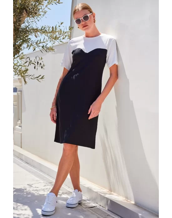 2505 Yazlık Örme Elbise - Siyah