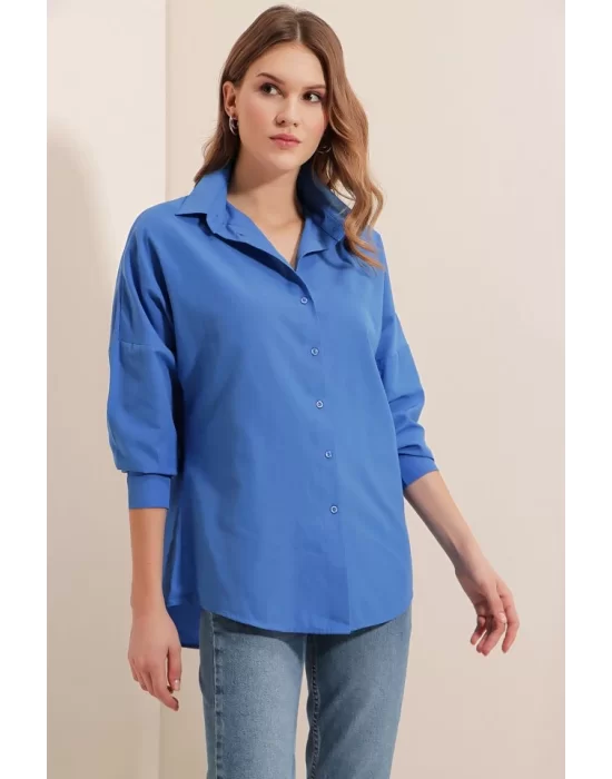 3900 Oversize Uzun Basic Gömlek - B.Mavi