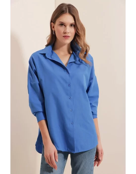 3900 Oversize Uzun Basic Gömlek - B.Mavi