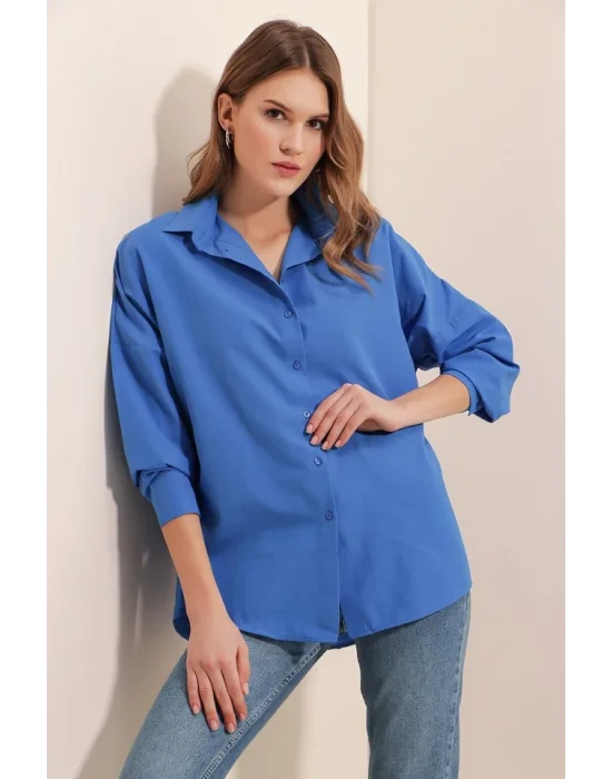 3900 Oversize Uzun Basic Gömlek - B.Mavi