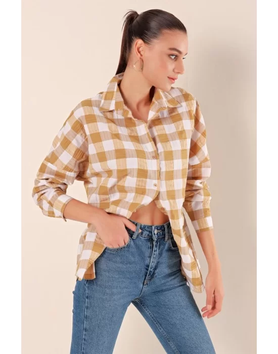 3900 Oversize Uzun Basic Gömlek - Vizon