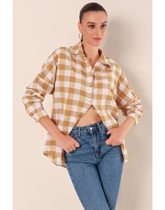 3900 Oversize Uzun Basic Gömlek - Vizon