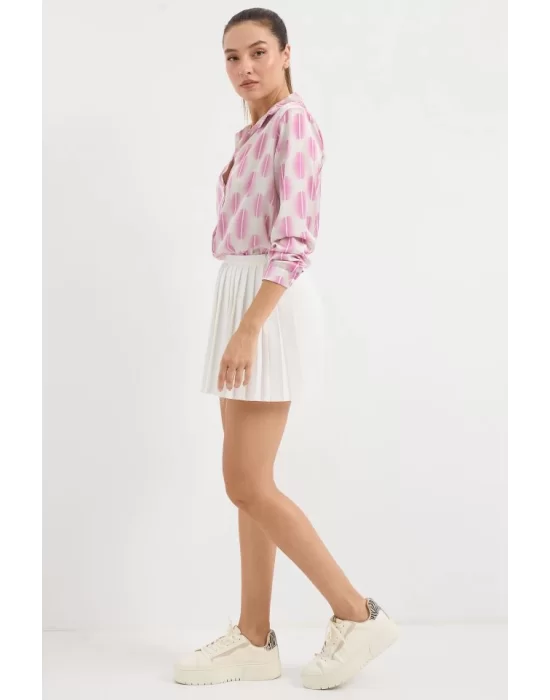 3964 Hafif Dökümlü Saten Gömlek - B.Pembe