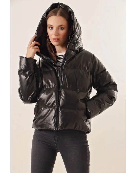 5114 Oversize Deri Mont - Siyah
