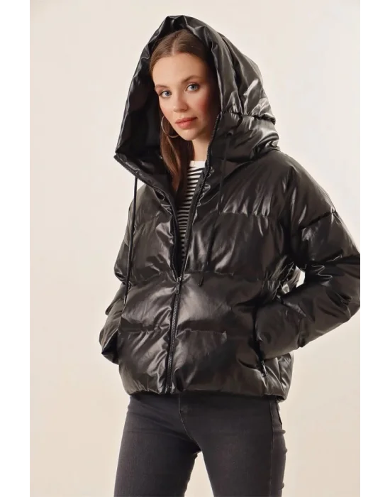5114 Oversize Deri Mont - Siyah