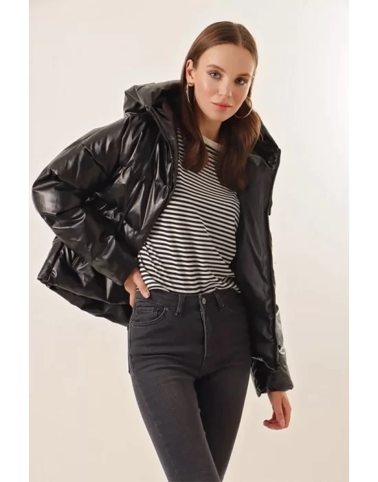 5114 Oversize Deri Mont - Siyah