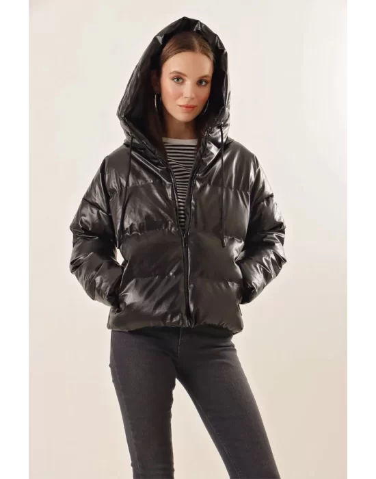 5114 Oversize Deri Mont - Siyah